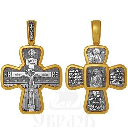 крест божия матерь тихвинская, серебро 925 проба с золочением (арт. 04.109)